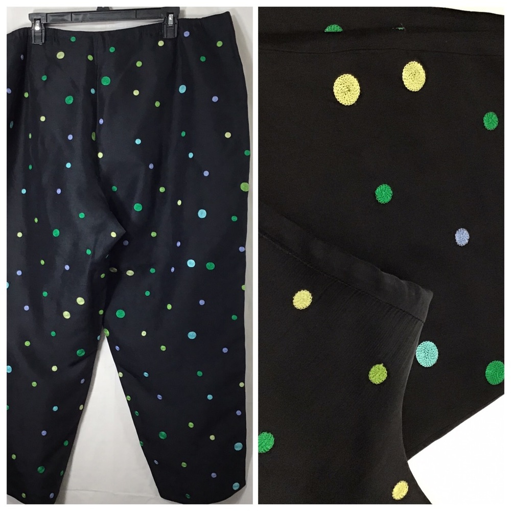 Black Silk Pants Multi Color Polka Dot Size 20‎
